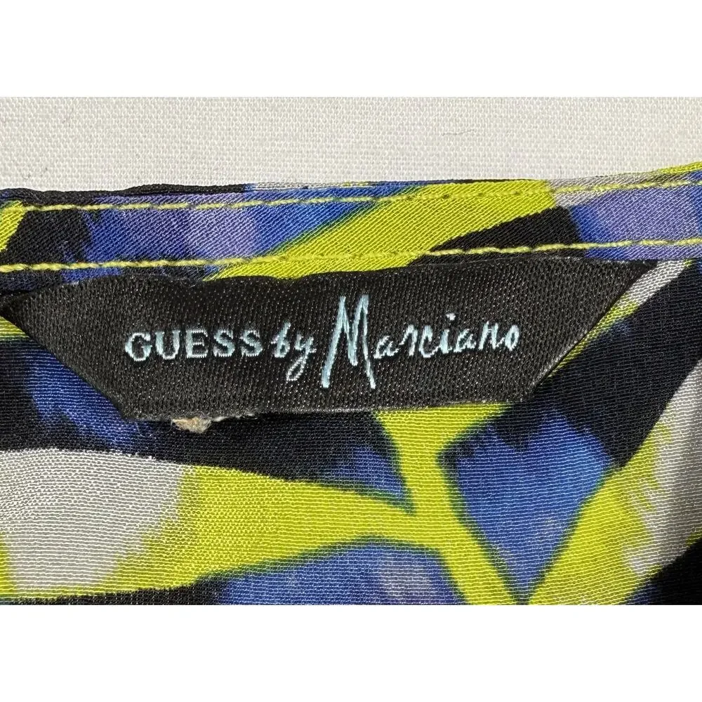 Guess by Marciano cropped chiffon Hawaiian print blouse vacation resort top Sz S - Picture 3 of 9